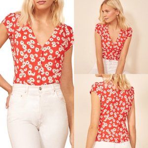 Reformation Bella Button-Up Blouse - Size 4 Daisy print summer shirt blouse